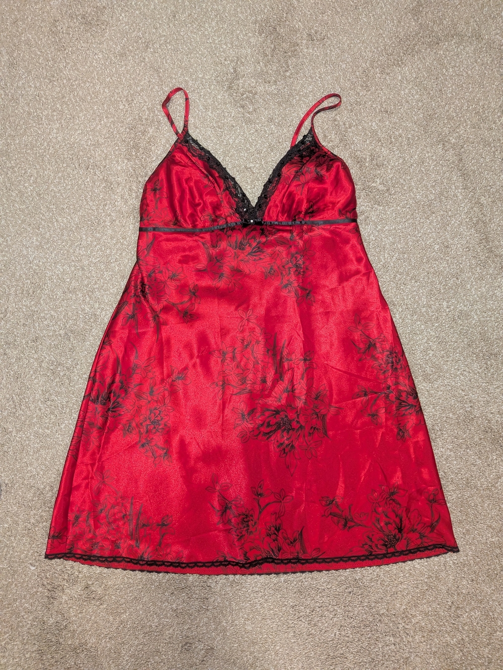 Apt. 9 Red Satin Chemise with Black Lace Trim